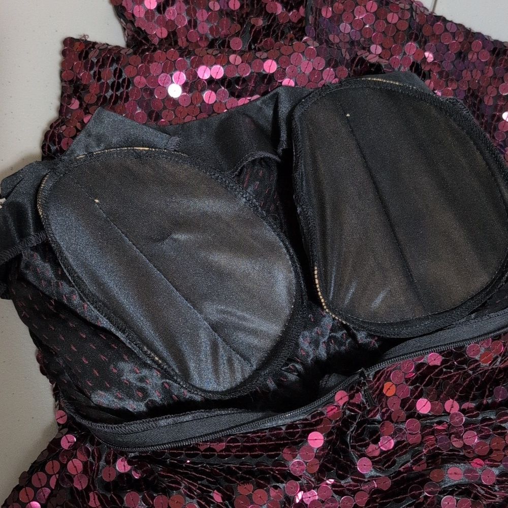 Oleg Cassini sequin dress size Small pink peplum cocktail vintage - Picture 6 of 9